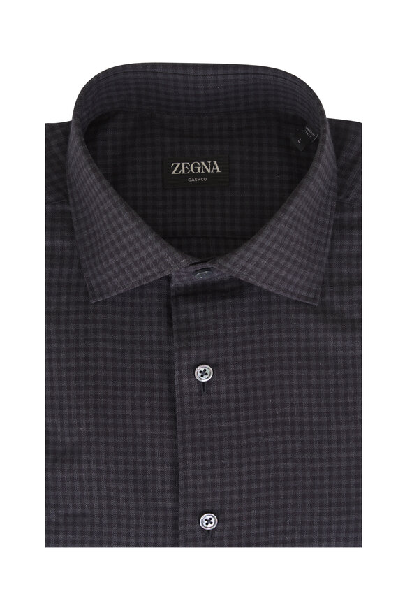 Zegna Cashco Dark Gray Check Sport Shirt - view 1