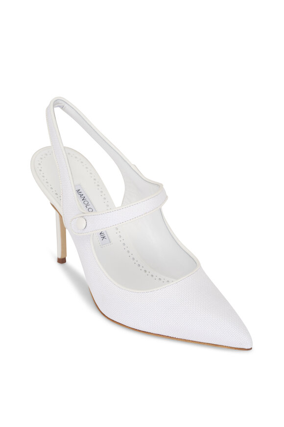 Manolo Blahnik Camparisli White Raffia Pump, 90mm