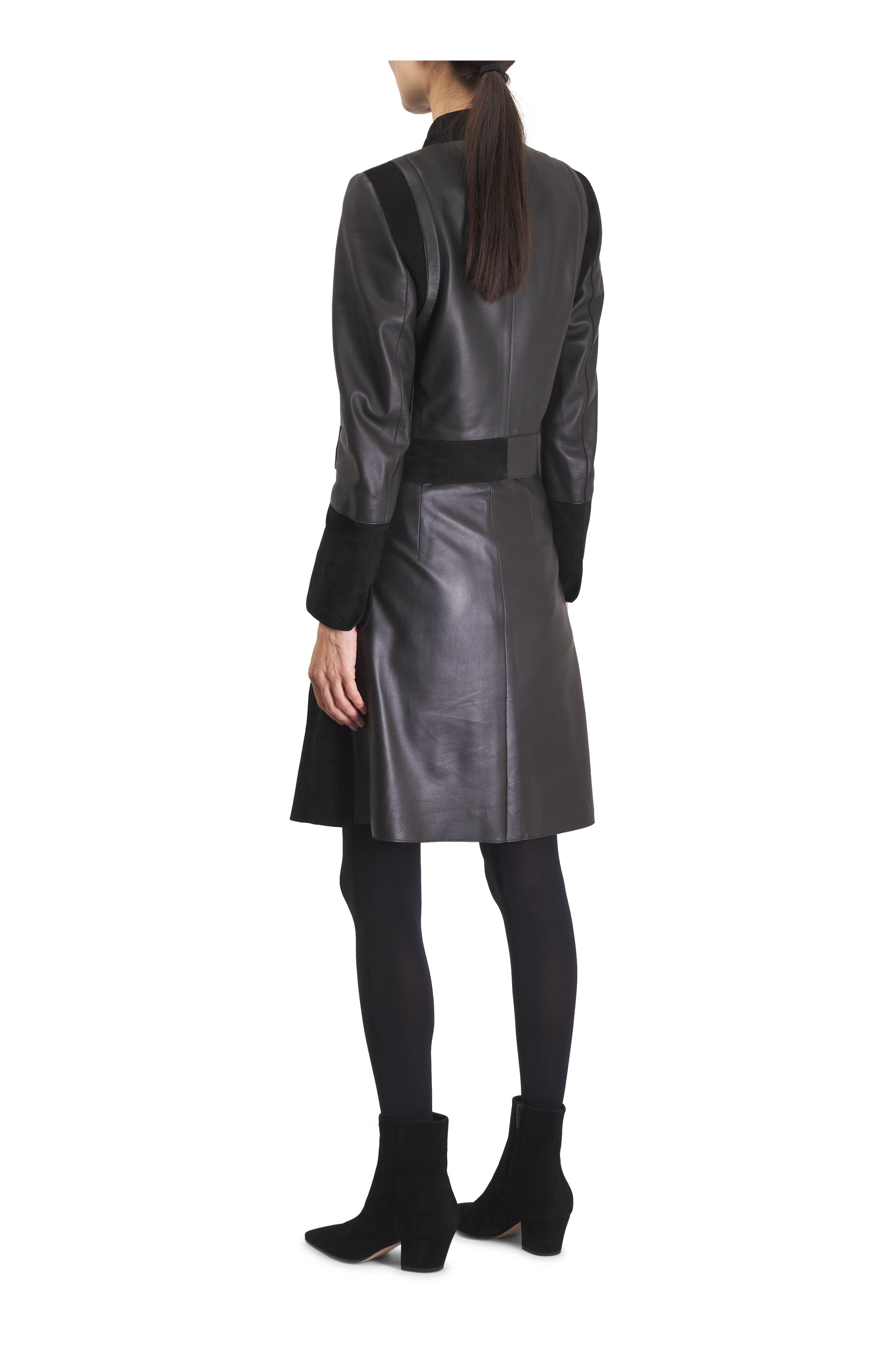 Akris - Black Leather & Suede Pleated Mini Skirt