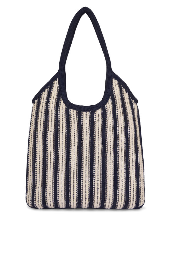 Miu Miu Ivy Navy & Chalk White Stripe Crochet Tote - view 3