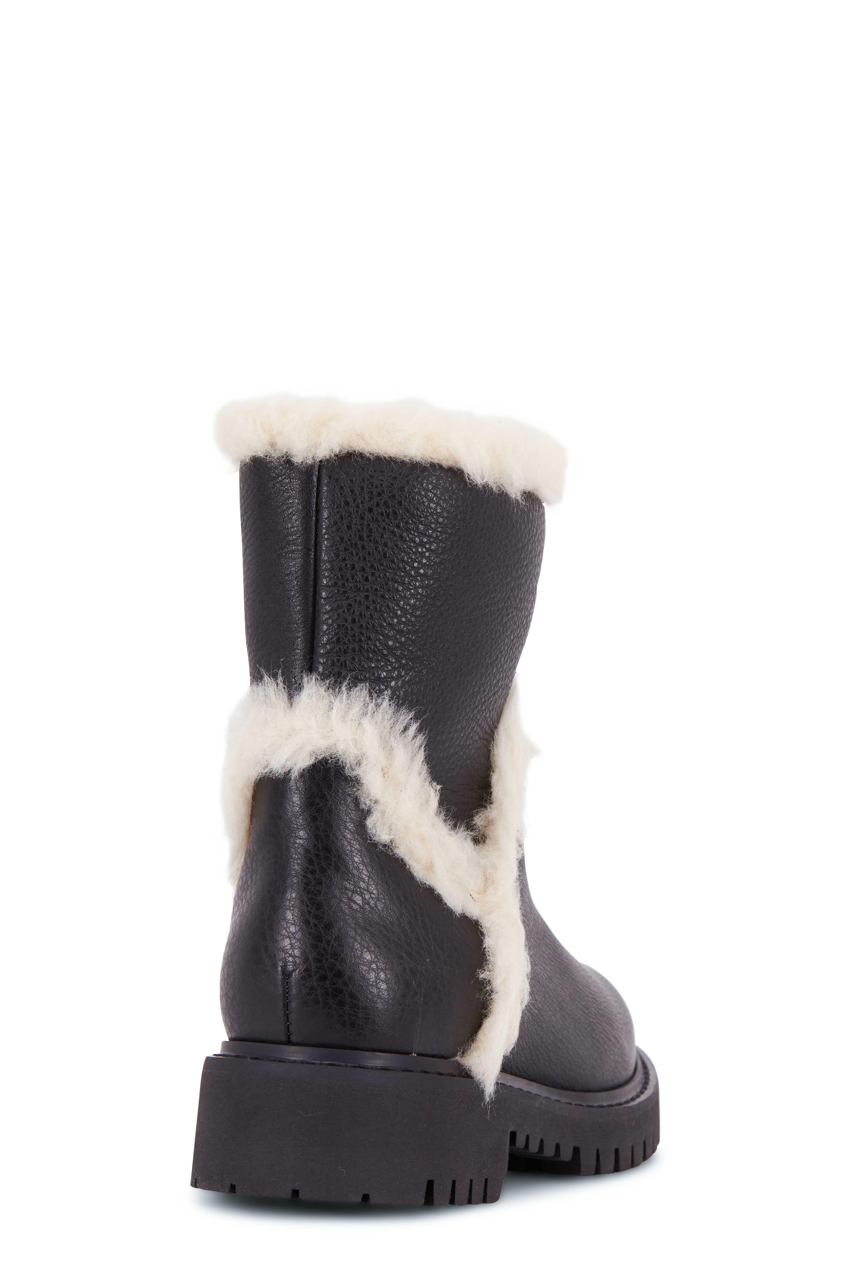 Aquatalia Jillian Black Leather Sand Faux Fur Bootie