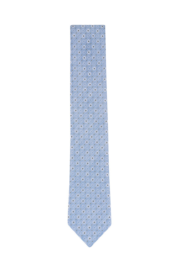 Zegna Ice Blue Geometric Linen & Silk Necktie - view 1
