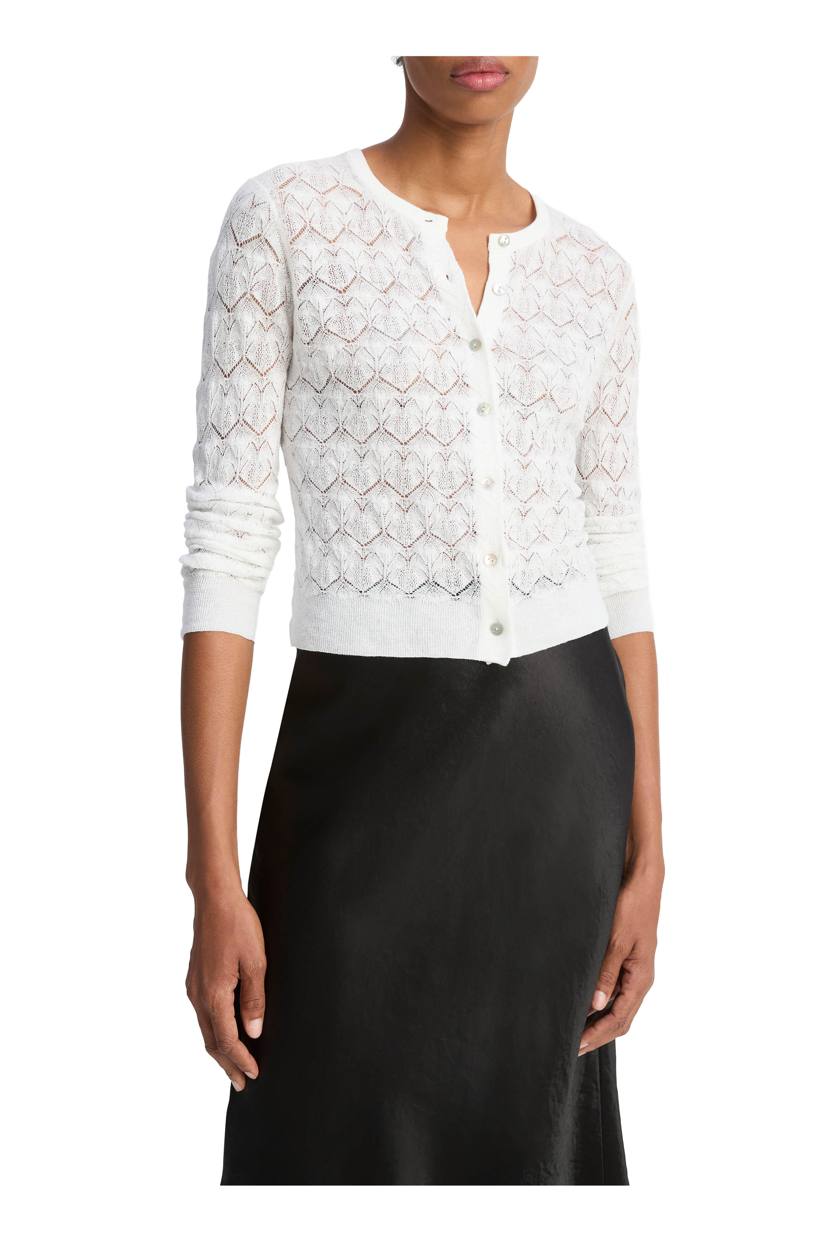 Vince - Lace Stitch Optic White Cotton Cardigan