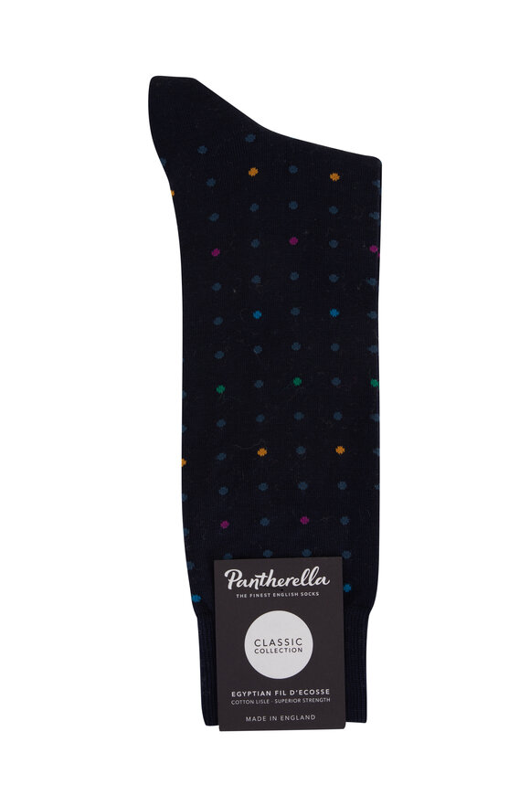 Pantherella - Shelford Navy Multicolor Polka Dot Socks 