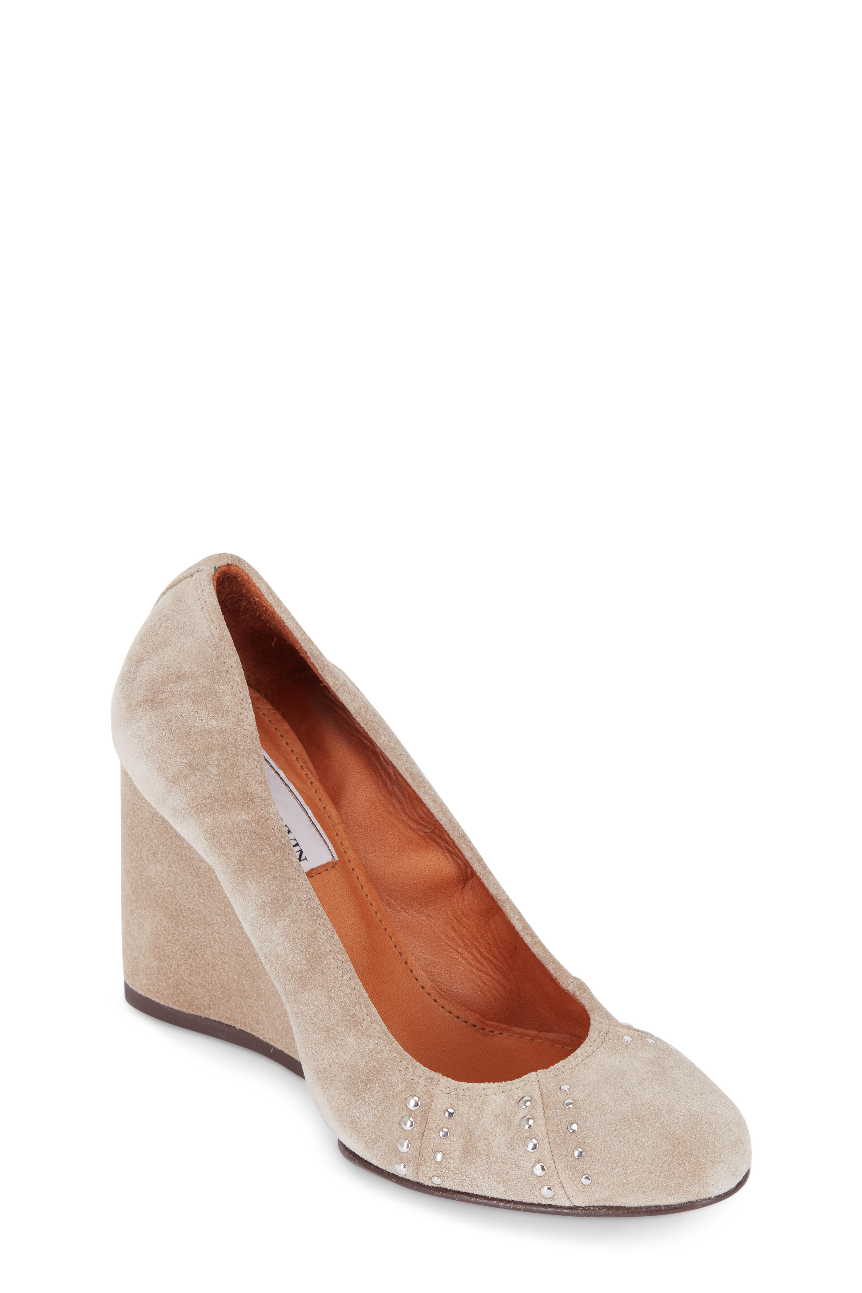 Lanvin - Beige Studded Suede Wedge Pump, 80mm