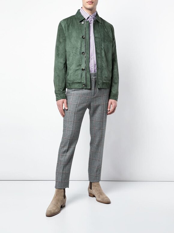 Isaia - Green Suede Bomber Jacket