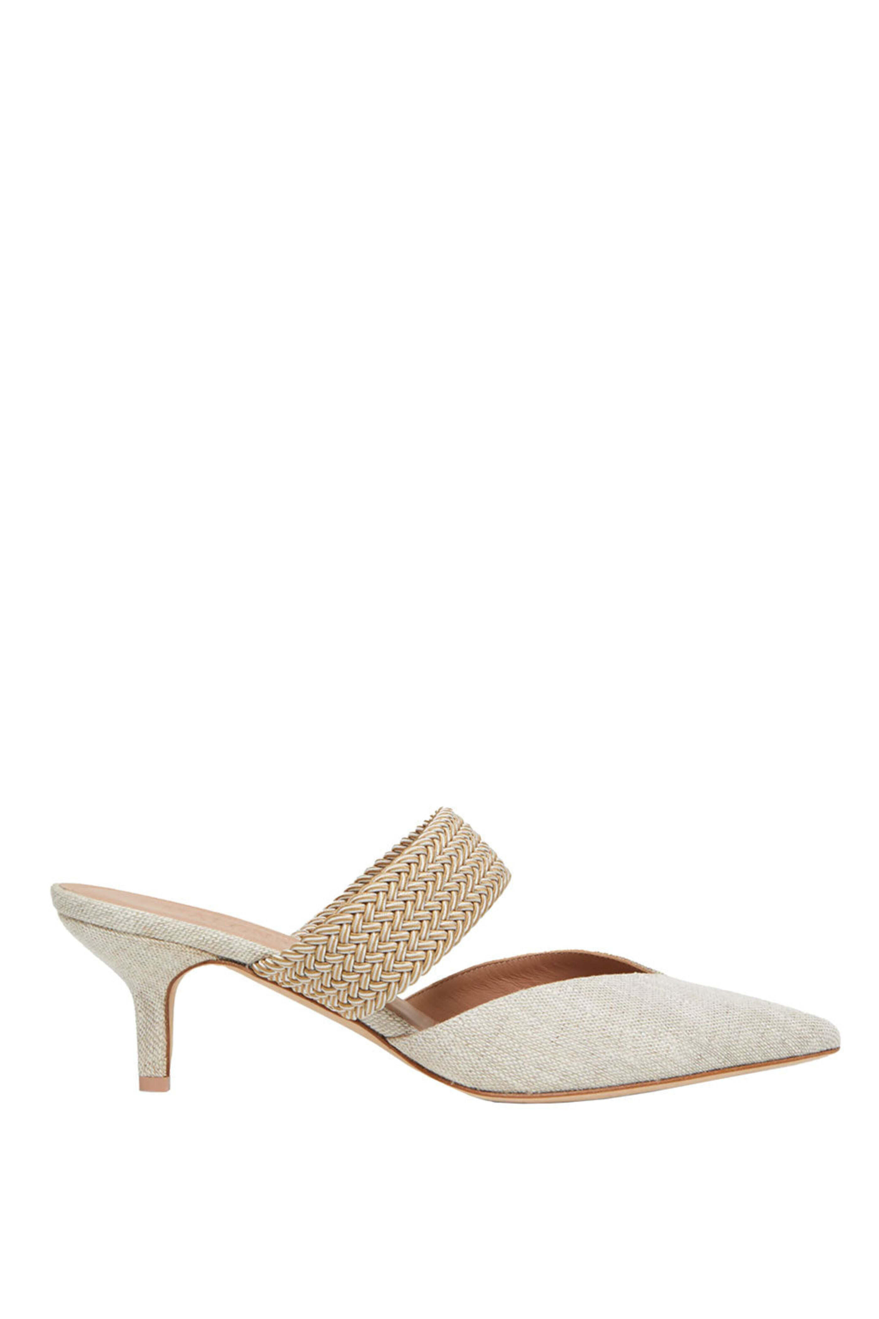 Malone Souliers - Maisie Linen Strap Mule in Cream and Beige
