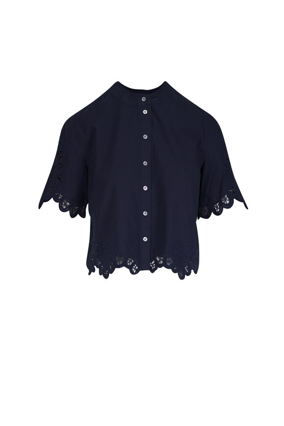 Veronica Beard Aleck Navy Lace Button Up Shirt - view 1