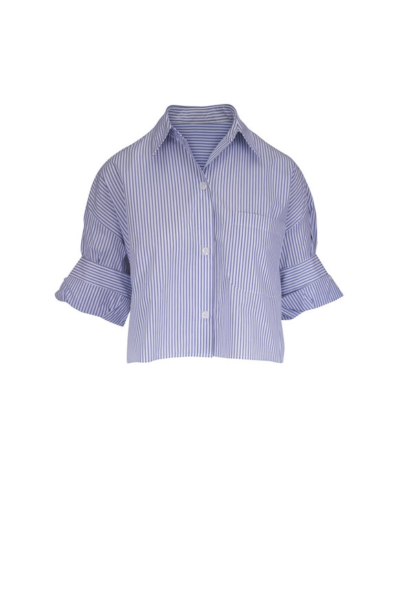 TWP Next Ex White & Blue Stripe Cotton Shirt