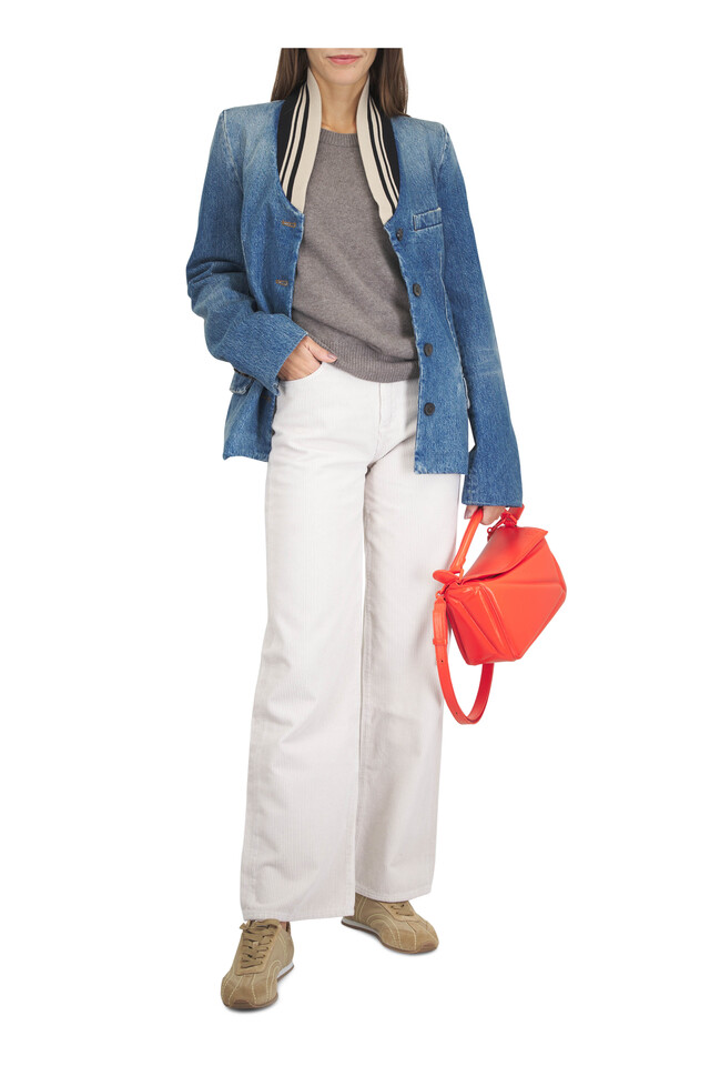 Designer outfit featuring Veira Truffle Cashmere Sweater, Denim Single Breasted Blazer and 1 other piece