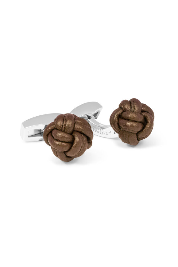 Tateossian Royal Brown Leather Cable Knot Cufflinks 