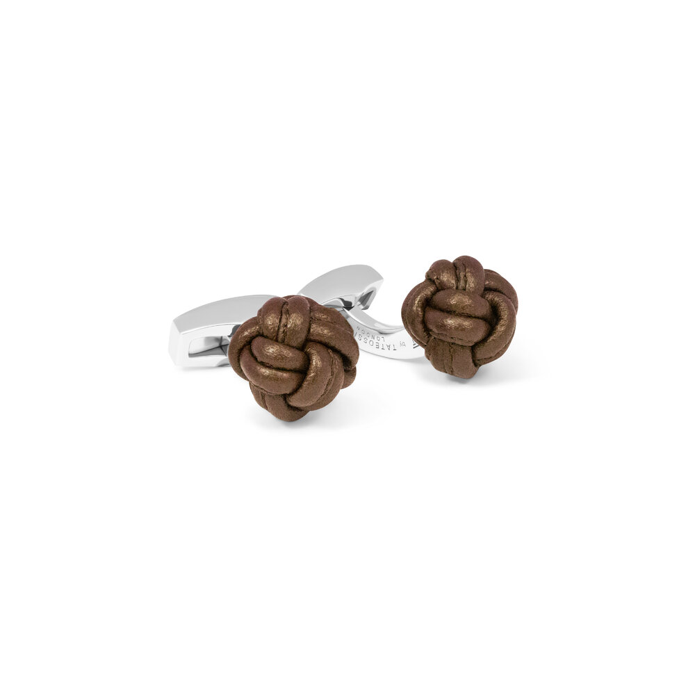 Tateossian - Royal Brown Leather Cable Knot Cufflinks Tateossian - Royal Brown Leather Cable Knot Cufflinks