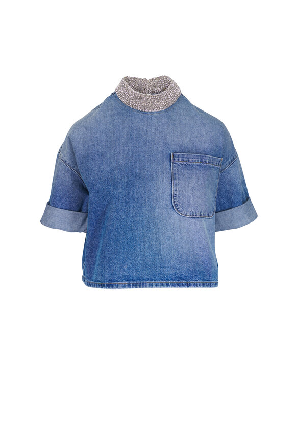 TWP Ex T Crystal Collar Vintage Wash Denim Top
