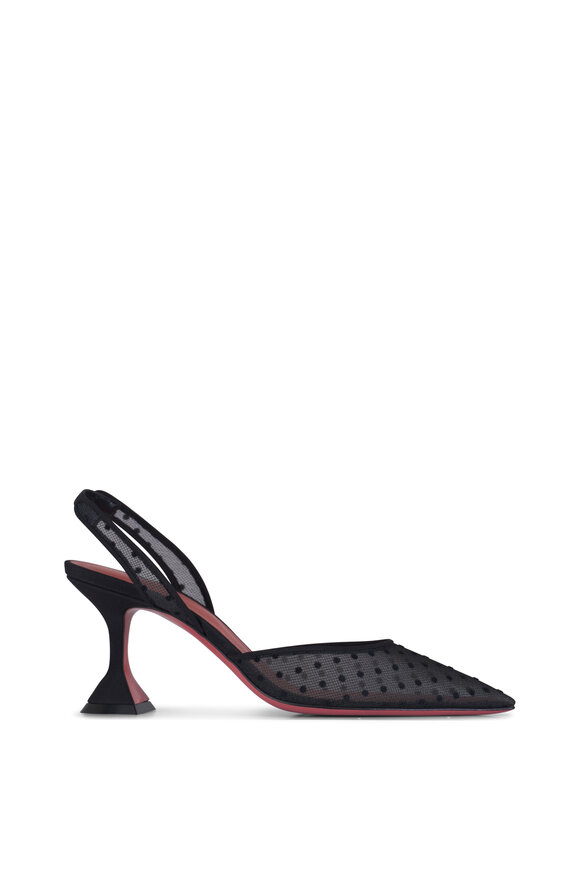 Amina Muaddi Holli Black Mesh Dot Slingback, 70mm - view 3