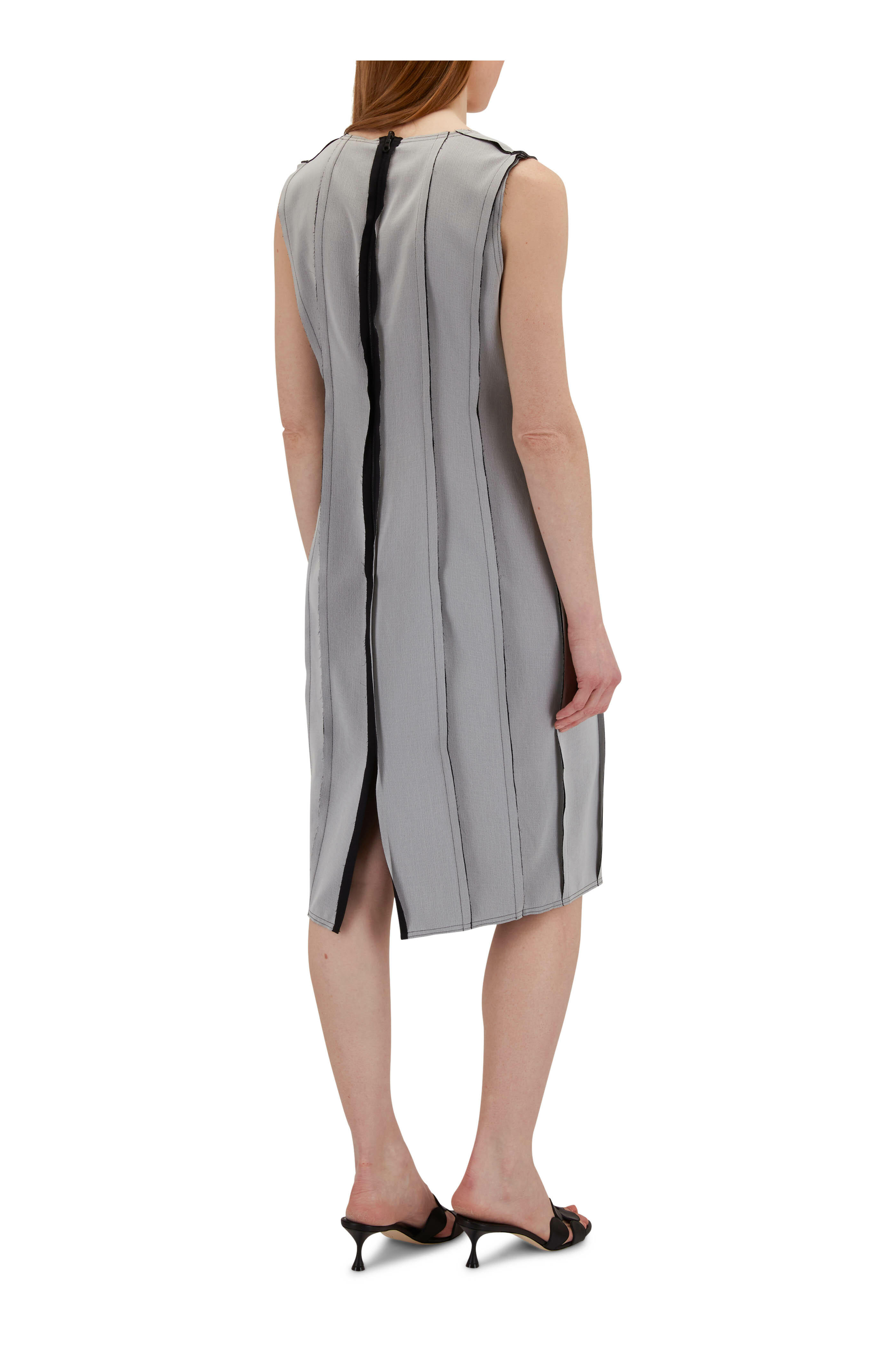 KZ_K Studio Fluting Off White & Black Reversible Column Dress