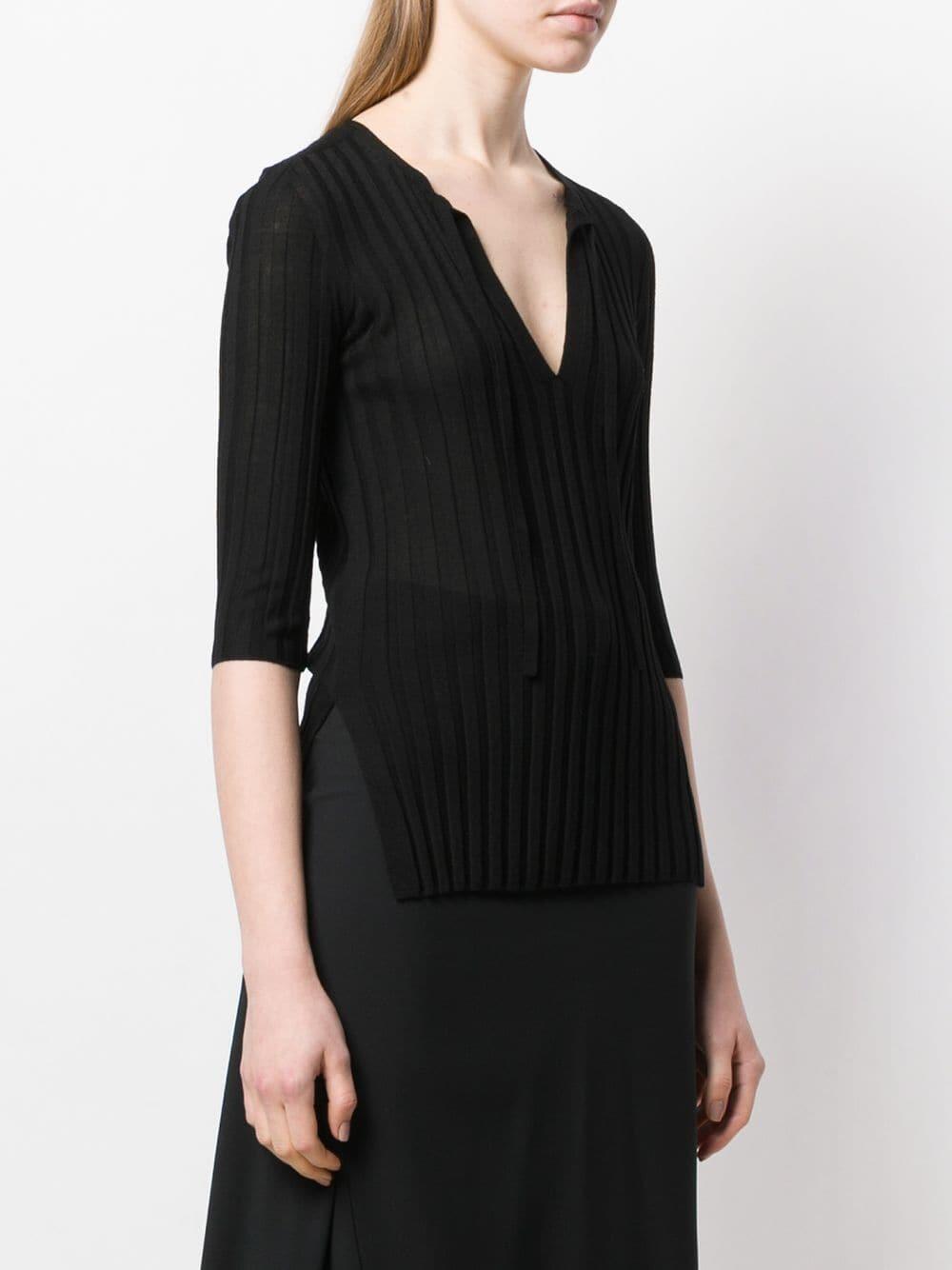 Dorothee Schumacher - Black Ribbed Elbow Sleeve Sweater