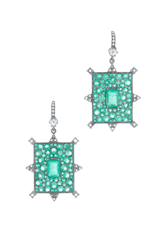 Nam Cho - White Gold Emerald & Diamond Rectangle Earrings 