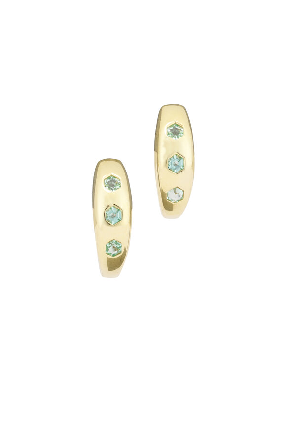Lauren K Green Beryl Hexagon Olena Hoop Earrings