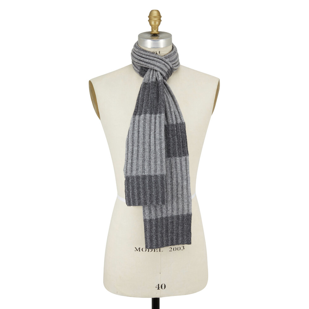 Kinross Gray Color Block Cashmere Scarf Mitchell Stores