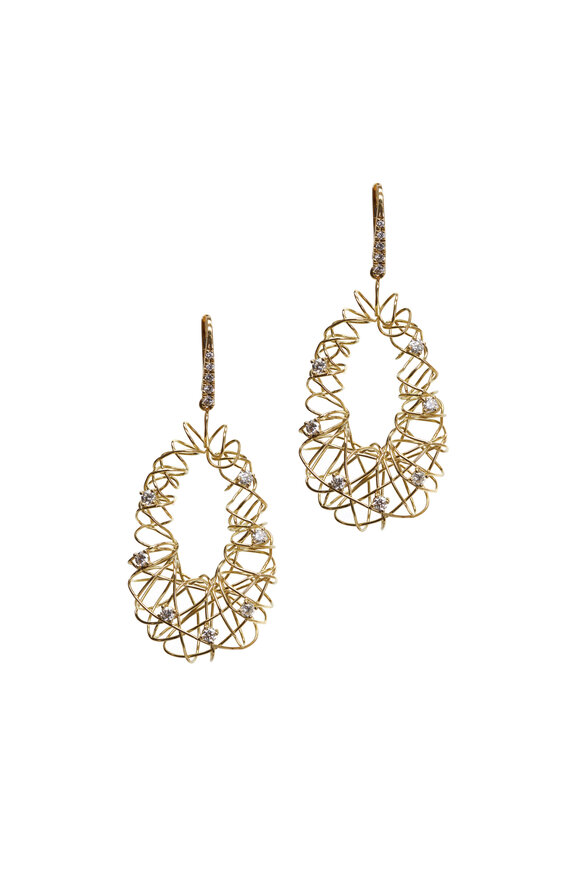 Frank Ancona - Yellow Gold Oval Basket Diamond Earrings