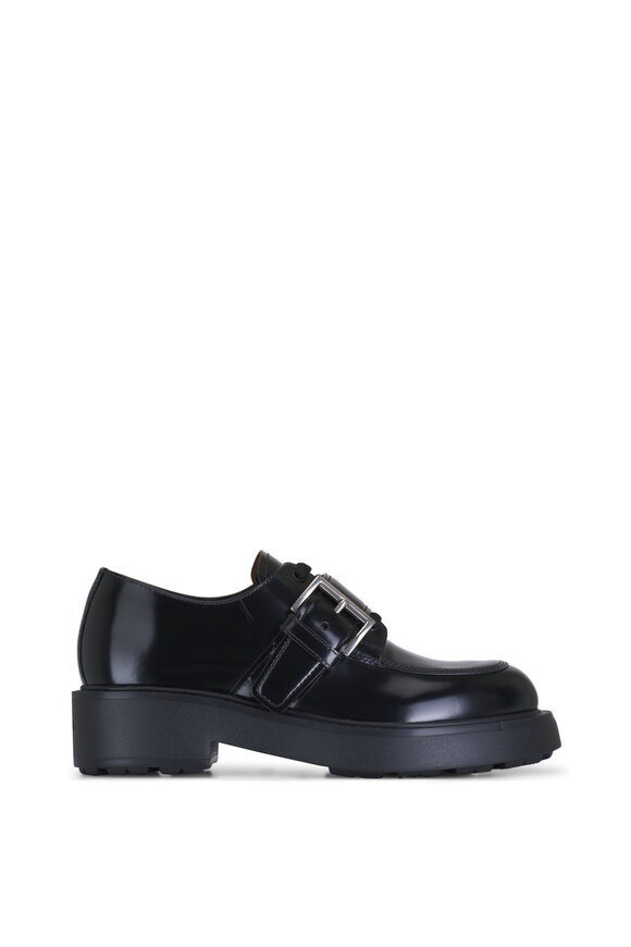 Prada - Spazzolato Black Buckle Strap Loafer, 50mm 