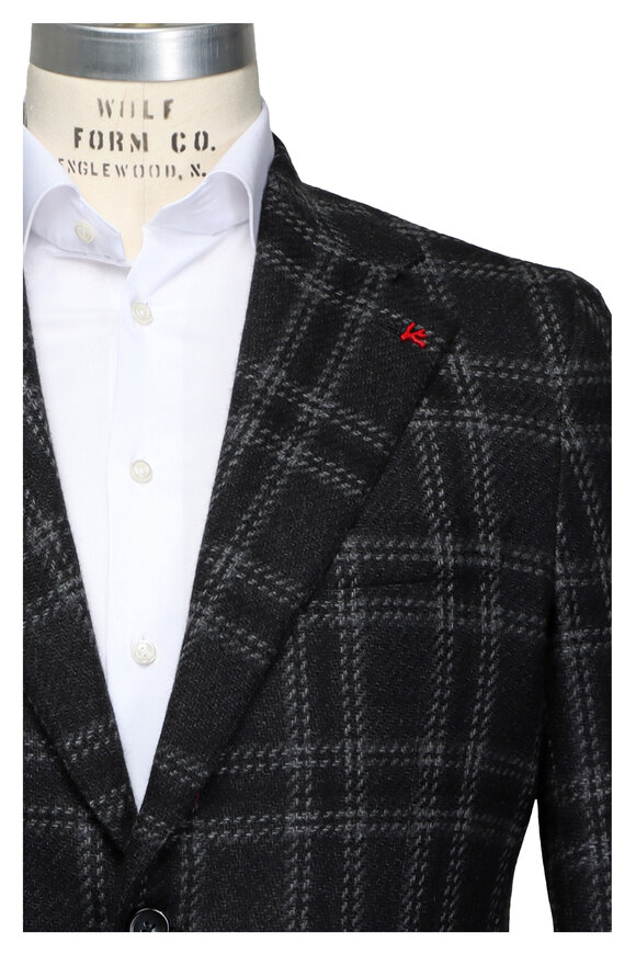 Isaia Black & Gray Windowpane Cashmere Sportcoat - view 1