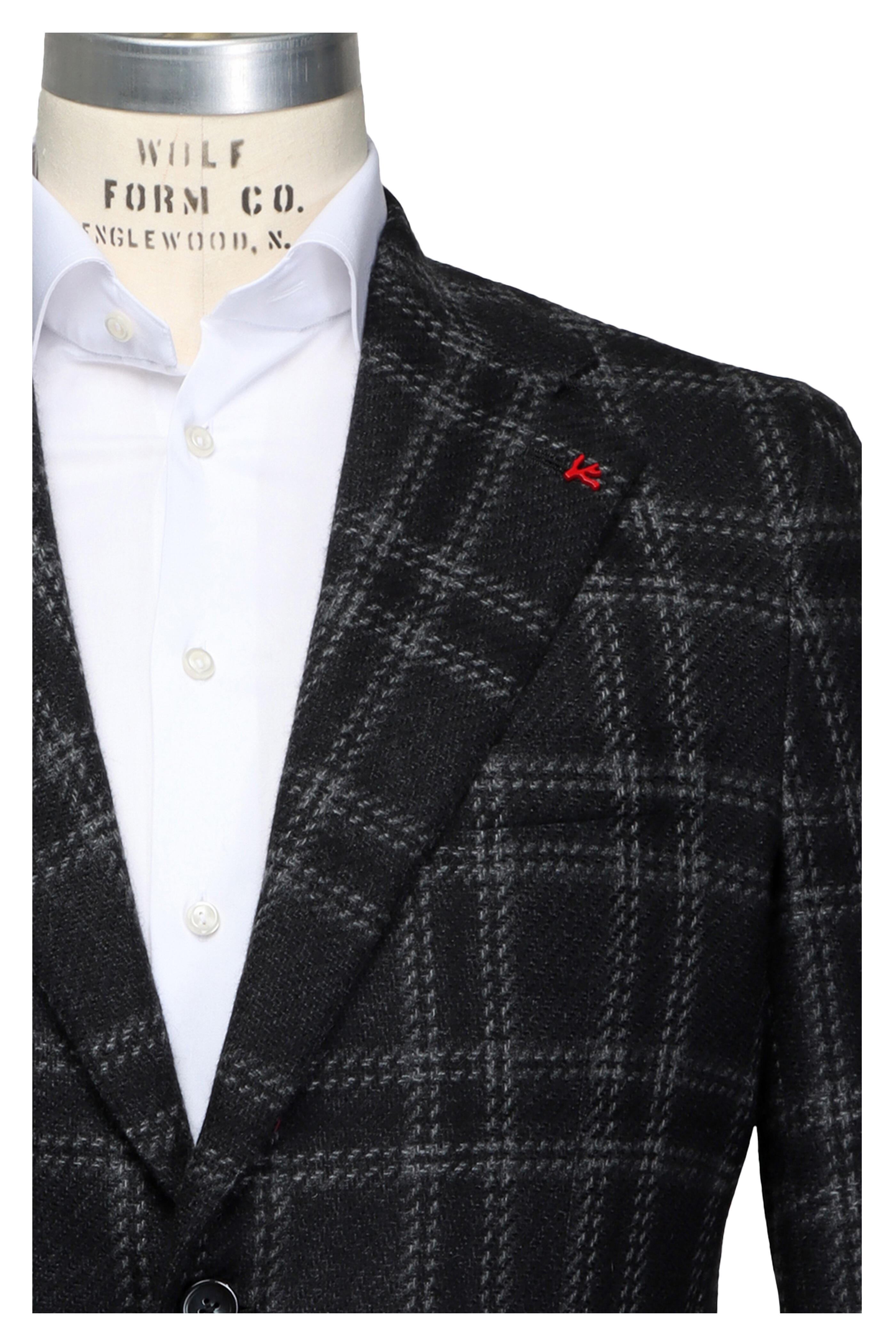 Isaia - Black & Gray Windowpane Cashmere Sportcoat