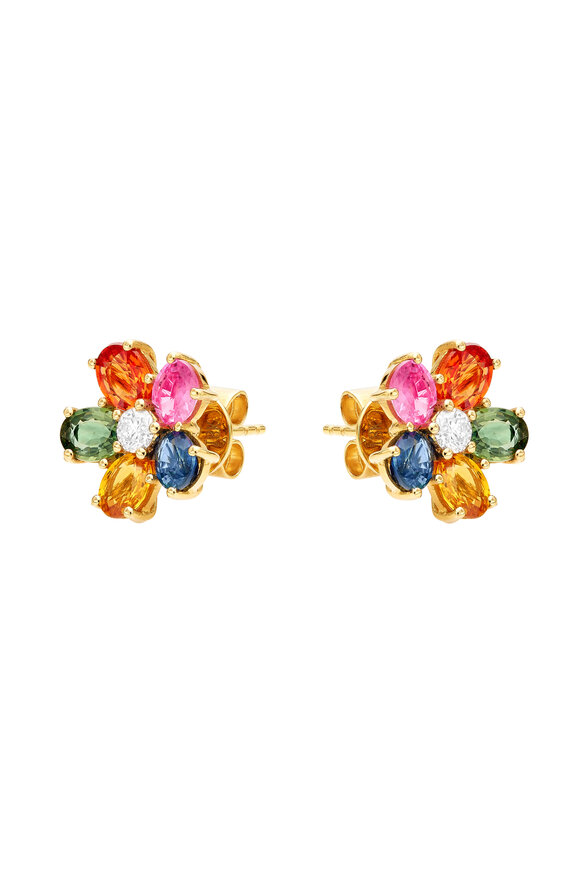 Ruchi 18k Gold Wildflower Multi Colored Sapphire Earring - view 2