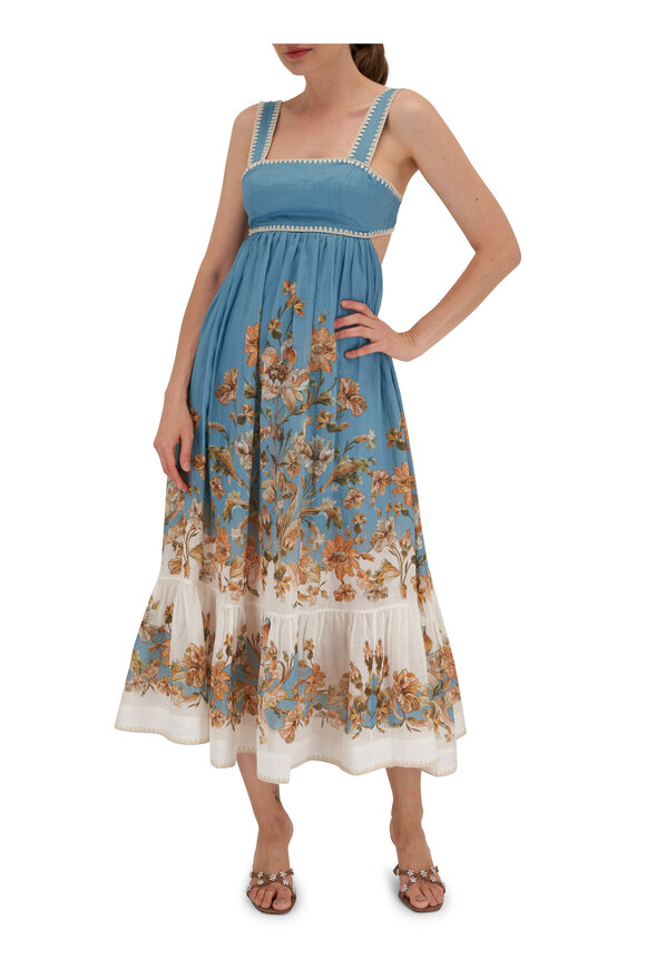 Zimmermann - Chintz Blue Floral Tiered Midi Dress