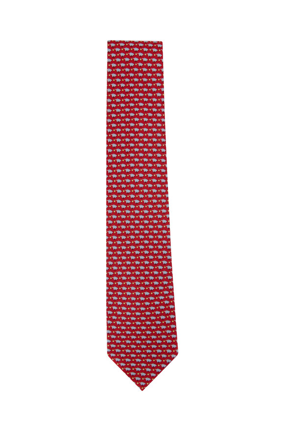 Ferragamo - Red Piggy Bank Patterned Silk Necktie