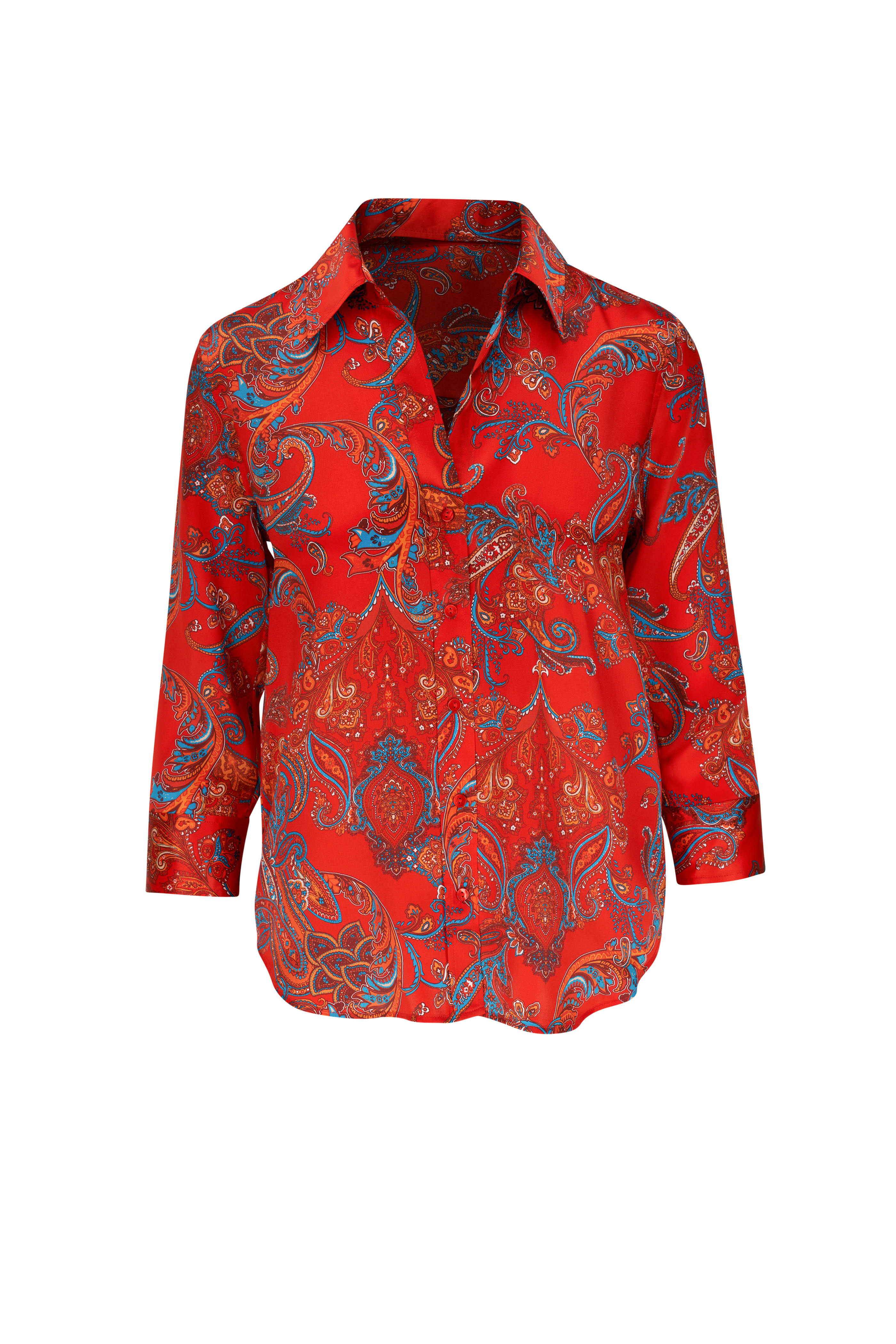 Blouses and Shirts  Paisley Split Neck Top RED POP MULTI