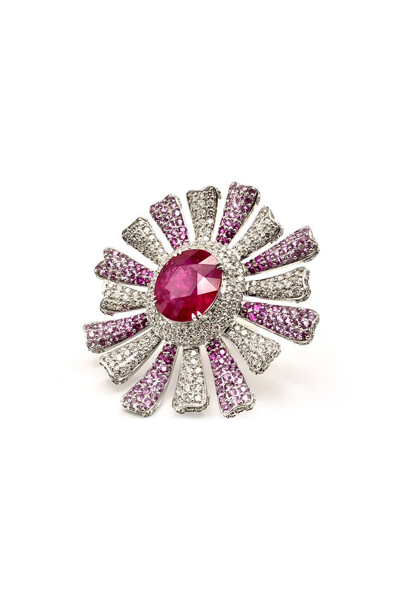 Alexander Laut 18k White Gold Sapphire Diamond & Ruby Ring