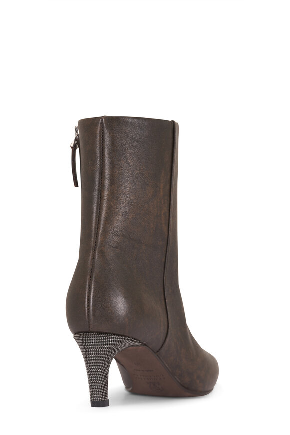 Brunello Cucinelli Brown Leather Monili Heel Ankle Boot, 50mm - view 5