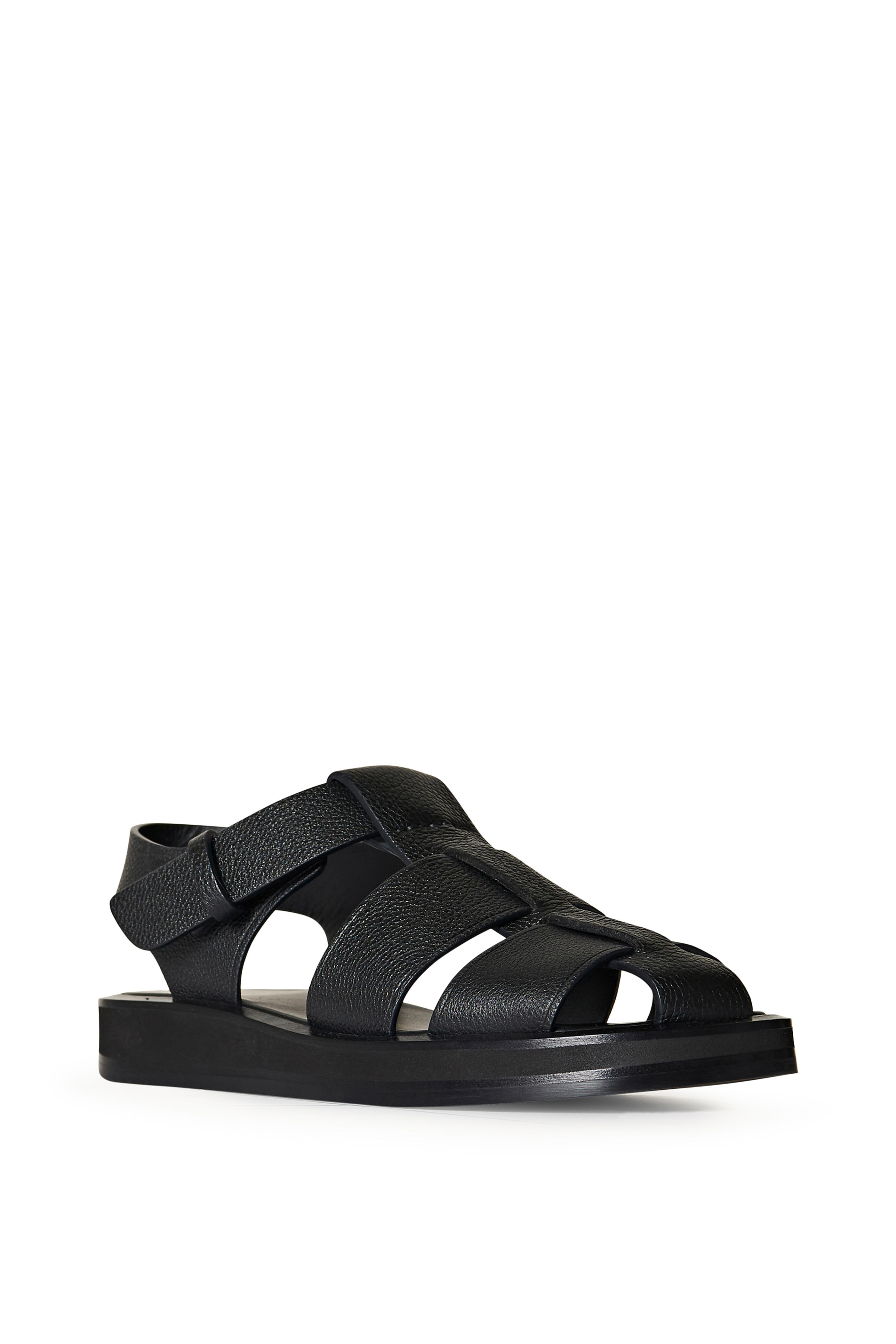 The Row - Fisherman Black Grained Leather Sandal