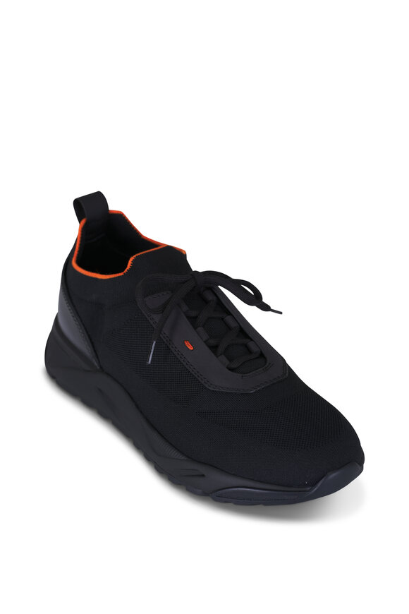 Santoni Black Knit Sneaker