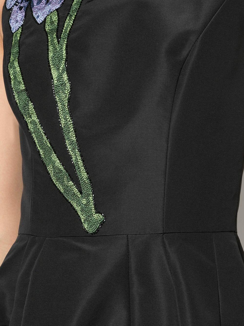 Carolina Herrera - Black Flower Embroidered Sleeveless A-Line Dress