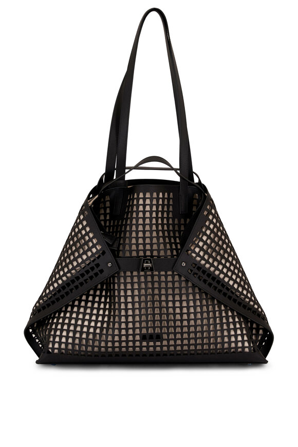 Akris Medium Ai Black Trapezoid Lasercut Shoulder Bag