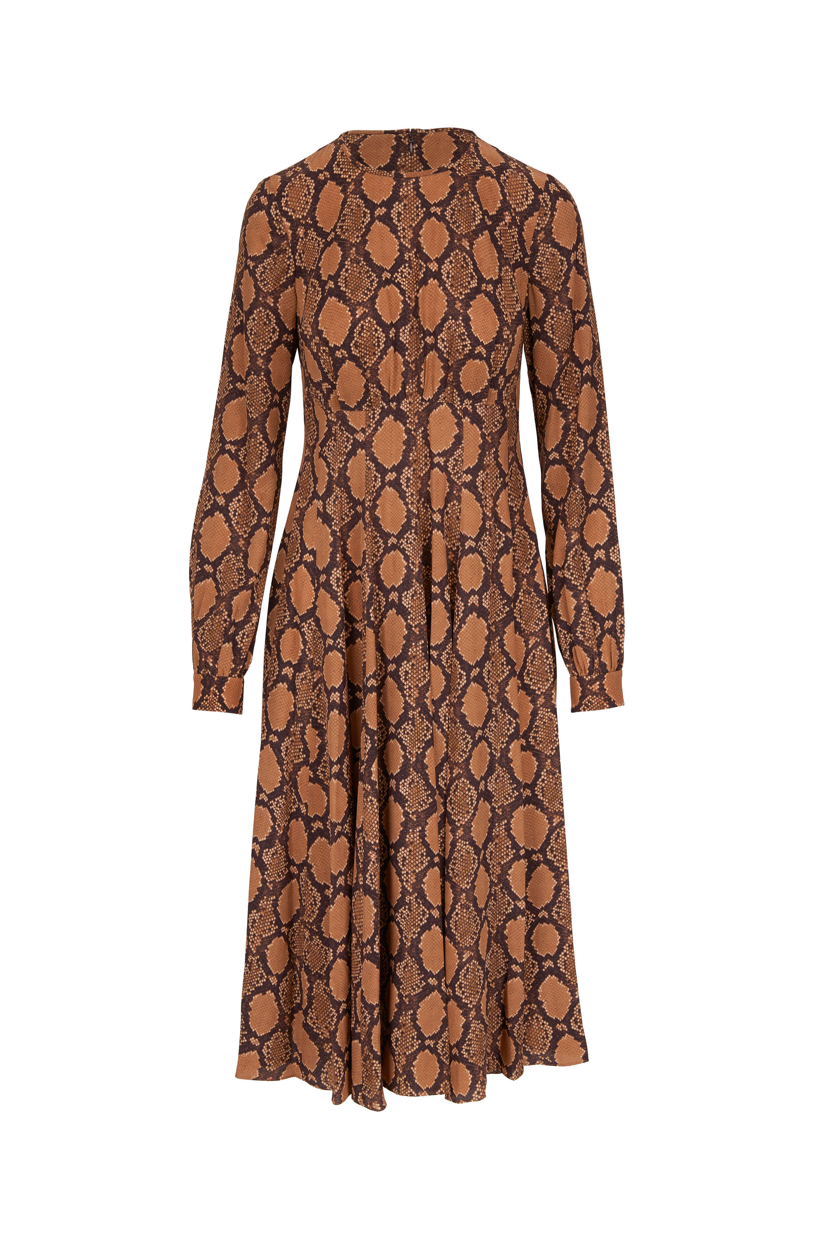 Michael Kors Collection - Chocolate Snake Print Flare Midi Dress Michael Kors Collection - Chocolate Snake Print Flare Midi Dress