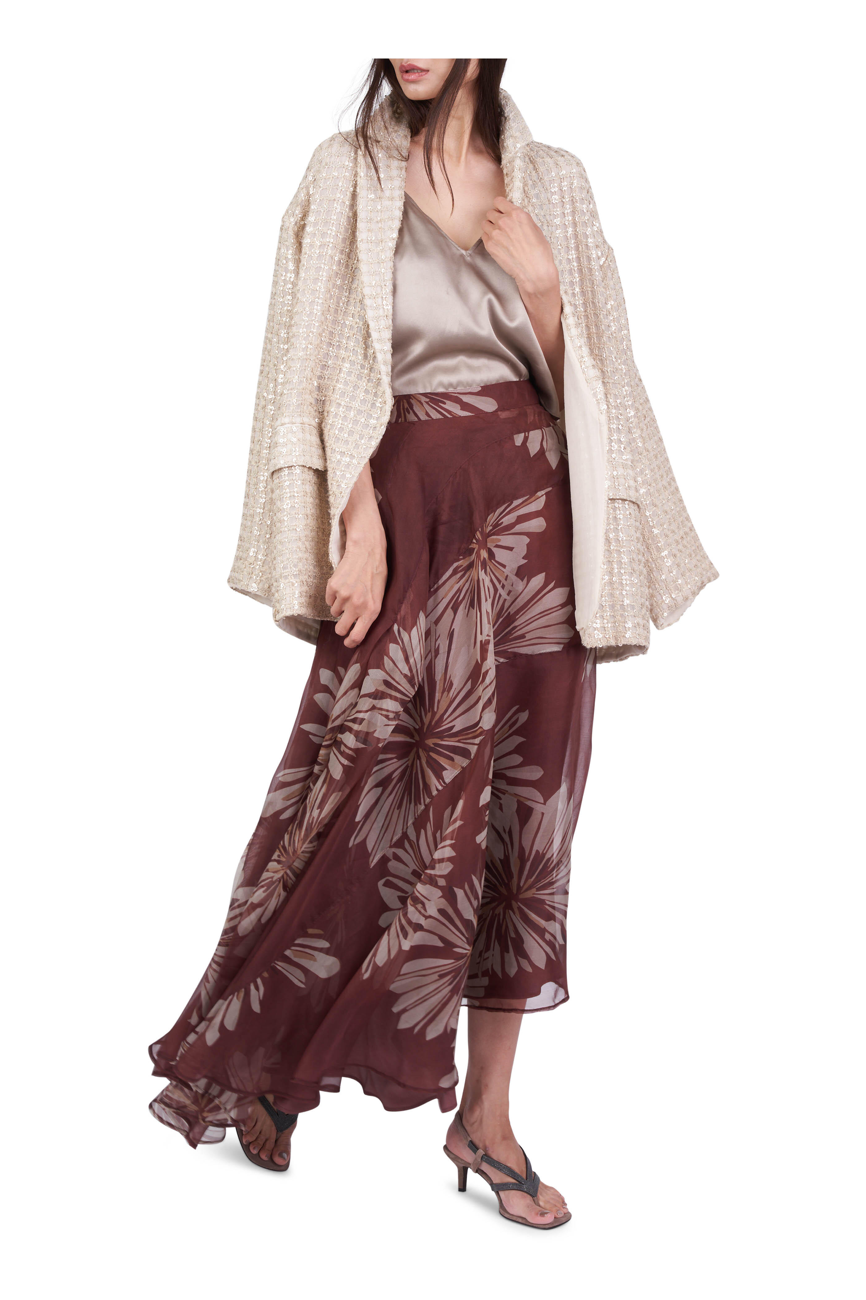 Brunello Cucinelli - Abstract Dhalia Bloom Print Asymmetrical Skirt