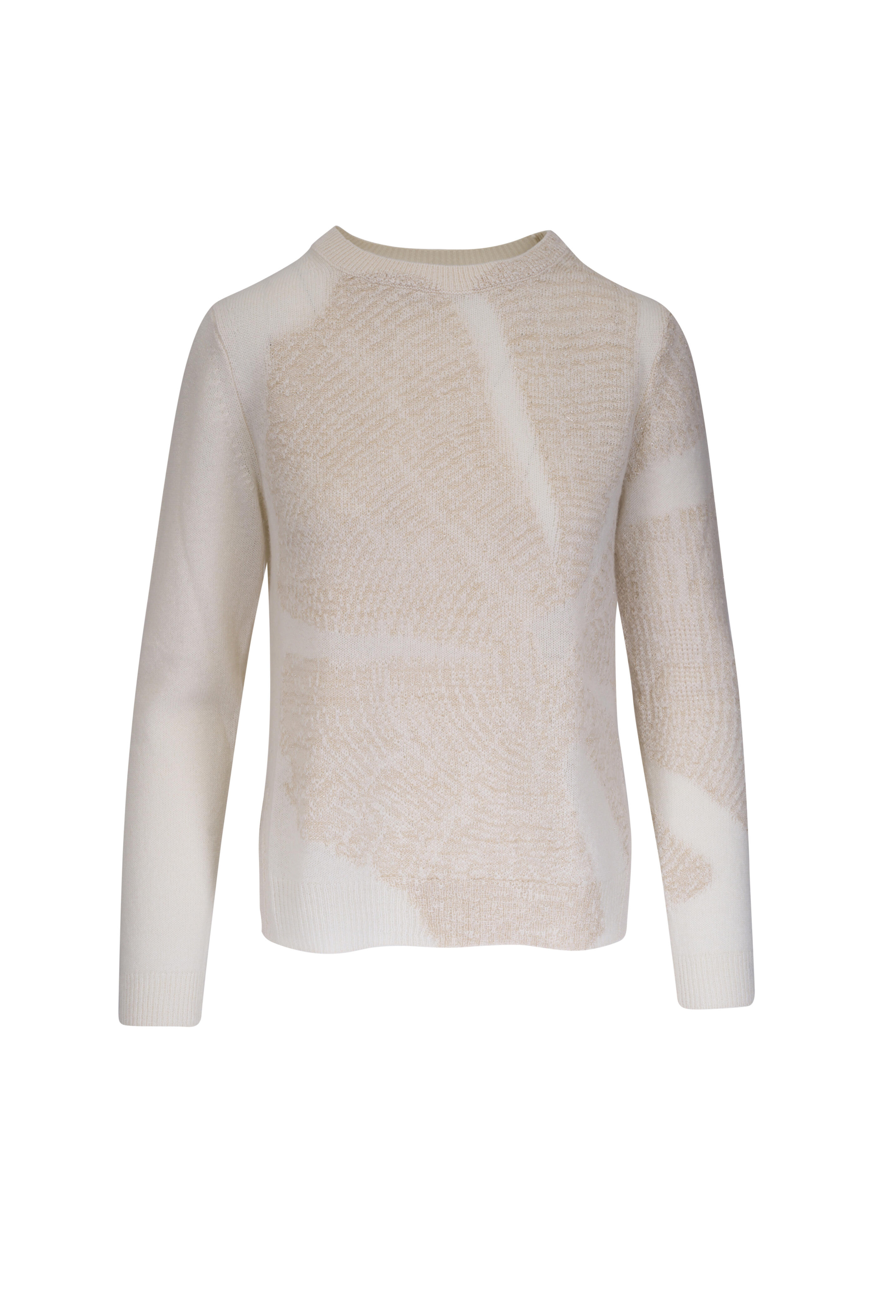 Lafayette 148 New York Women s Spiral Knit Off White Lurex Crewneck Sweater S by Mitchell Stores