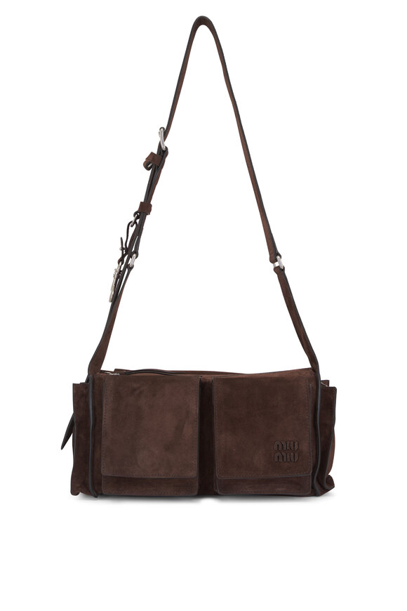 Miu Miu Utilitaire Dark Brown Suede Shoulder Bag