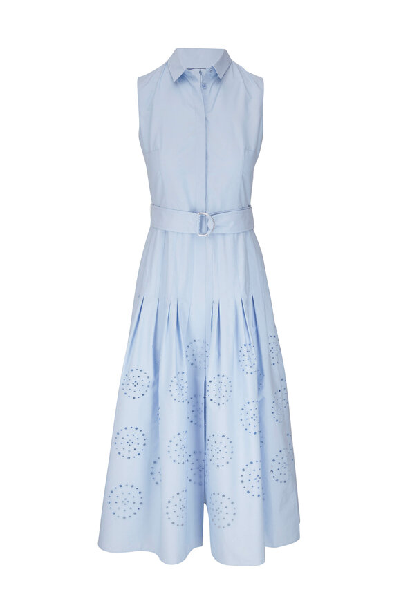 Akris Punto - Sky Cotton Eyelet Belted Midi Dress