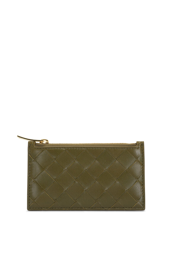 Bottega Veneta Olive Oil Intrecciato Leather Zip Card Case