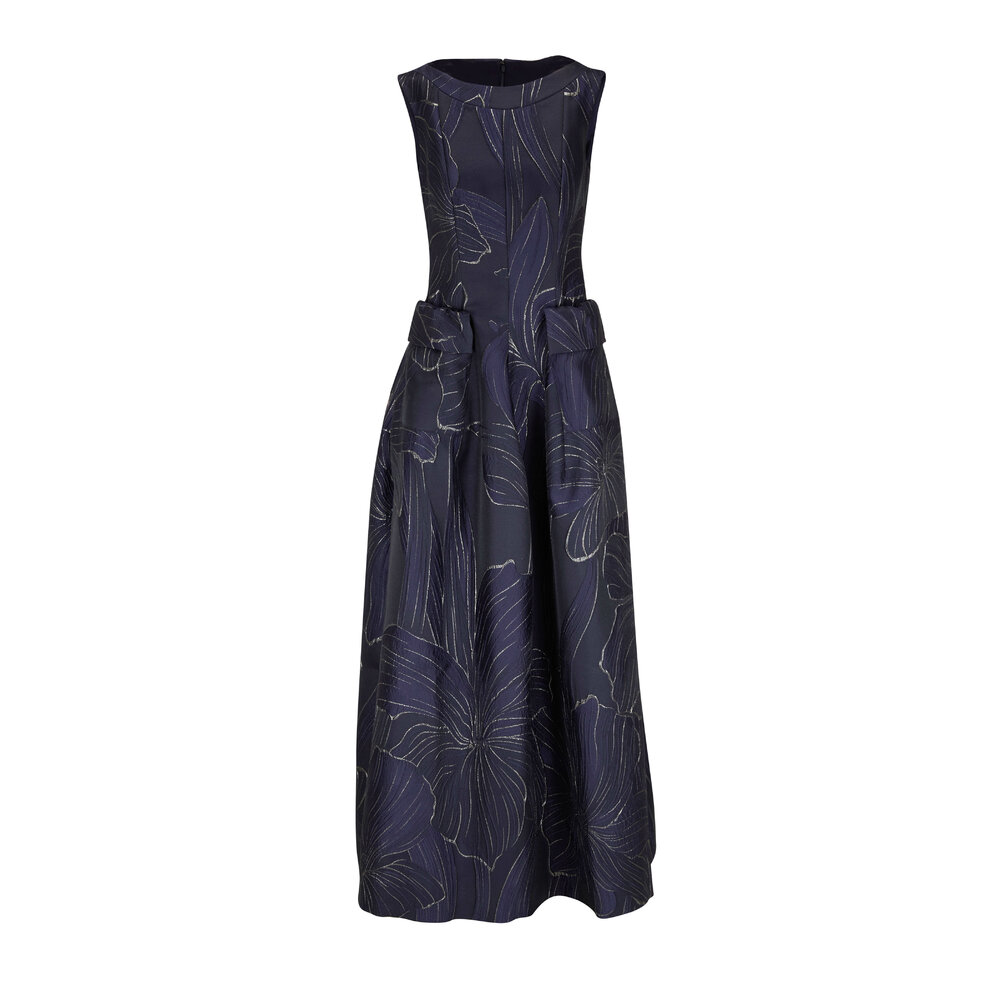 Talbot Runhof - Roy Navy Jacquard Gown | Mitchell Stores