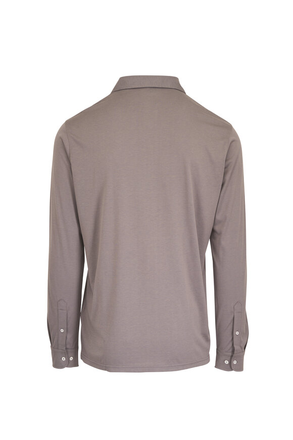 Peter Millar Crown Crafted Gray Silk & Cotton Long Sleeve Polo - view 2