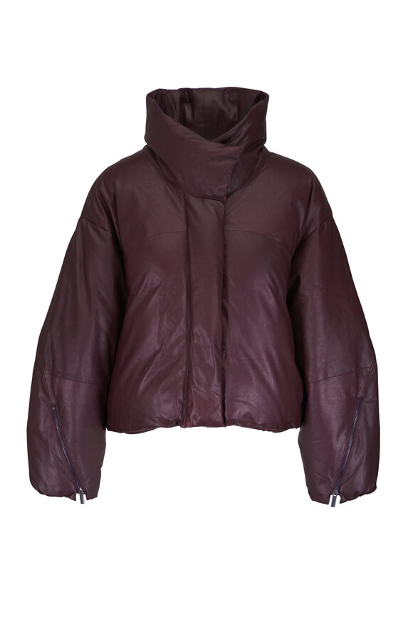 TWP Burgundy Raglan Leather Puffer Coat