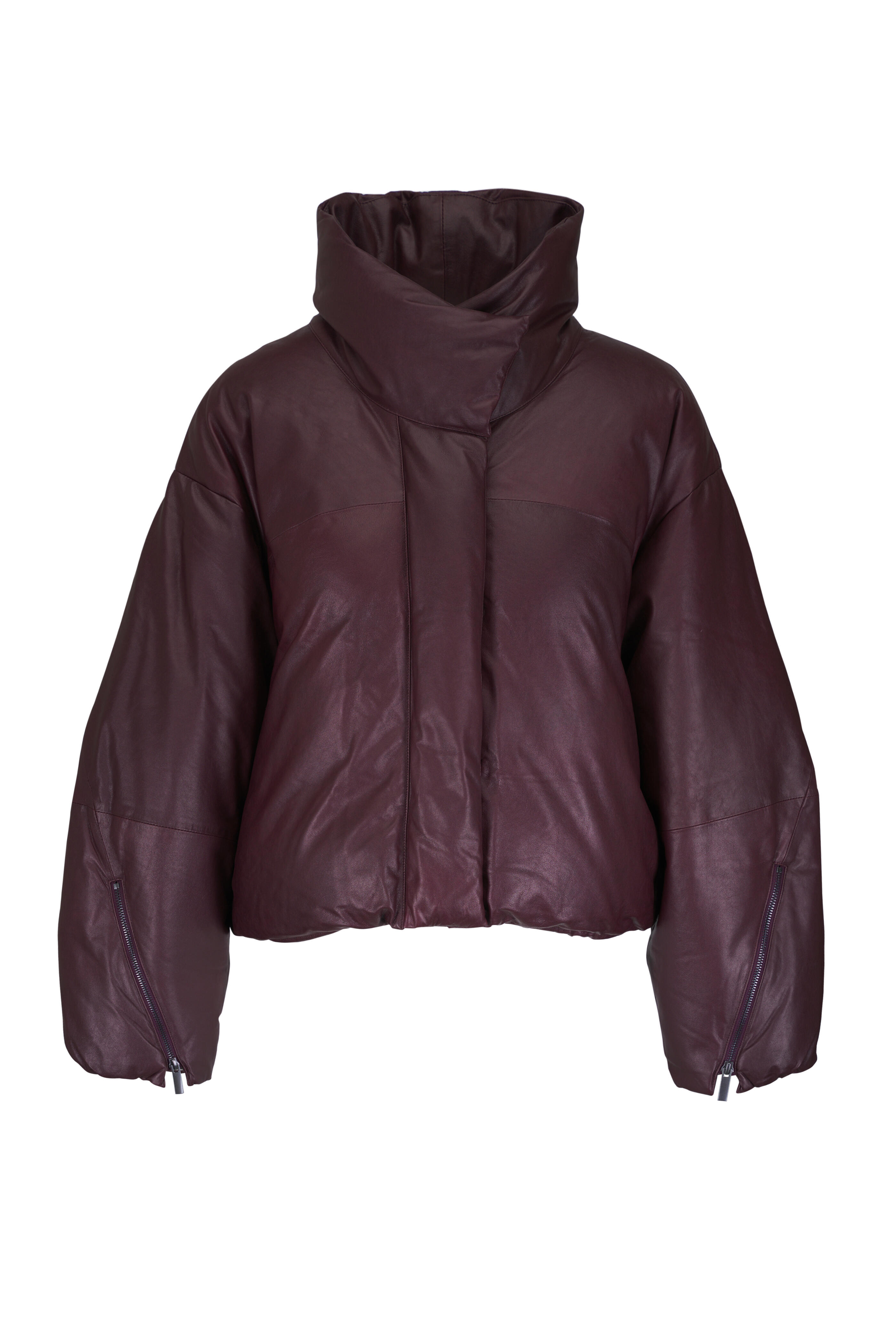 TWP - Burgundy Raglan Leather Puffer Coat