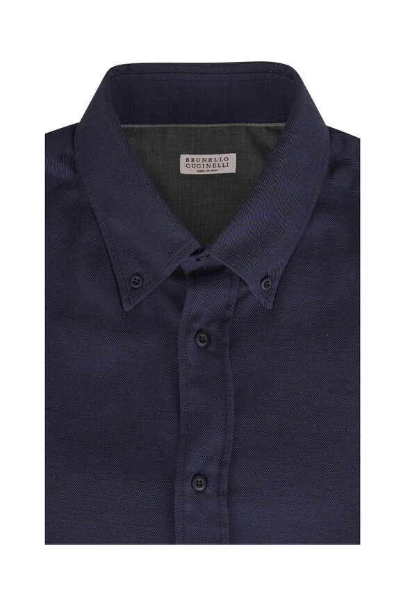 Brunello Cucinelli Navy Cotton & Cashmere Sport Shirt - view 1