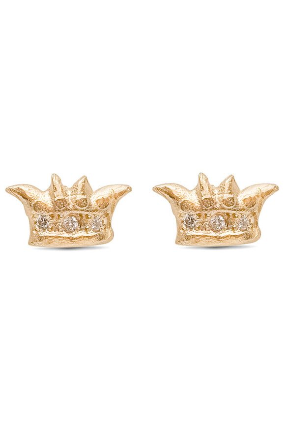 Victoria Cunningham Jewelry Yellow Gold Diamond Crown Stud Earrings
