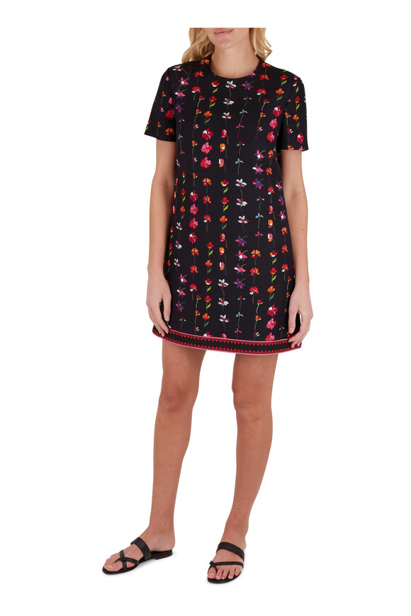 Valentino - Black Floral Crepe Couture Short Sleeve Dress